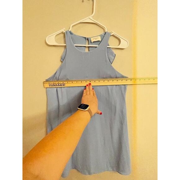 Everly Light Blue Ruffle A Line Dress Soft Back Keyhole Sleeveless Short Medium - Picture 7 of 7